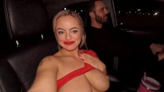 Busty chick shows me hers then heads home for fun