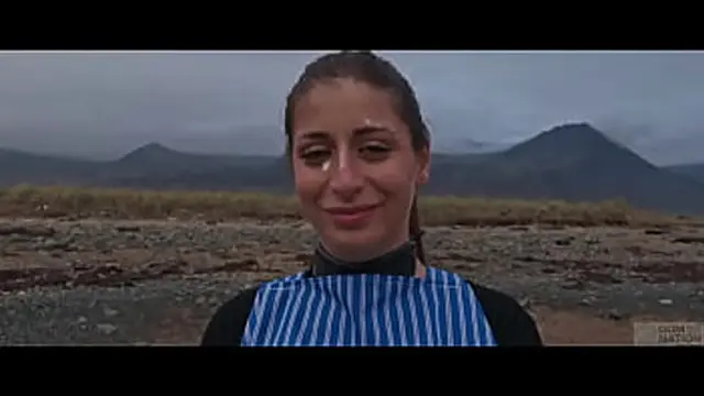 Beautiful big-titted submissive -- Silvia Soprano -- receives intense control on the beach with harsh handling -- spit -- hand in throat -- and strong kink