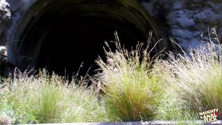 A cave lady coated in layers of semen by an eager camper