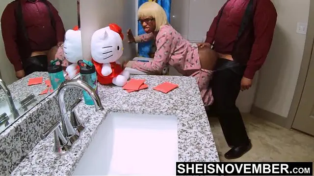 Petite black stepdaughter gets pounded doggystyle by her stepdad