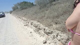 Sassy Latina orgasms outdoors with cum shot