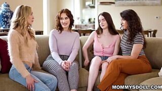 Stepmom, Four Babysitters & Hazel Moore Engage In Hot Foursome Action